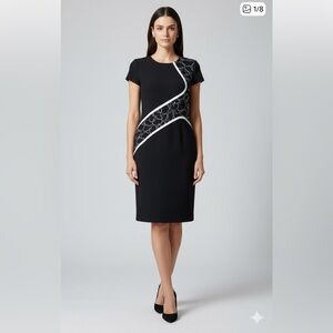 Hugo Boss black and white cocktail sheath dress, possibly the "Dukatia" model 8